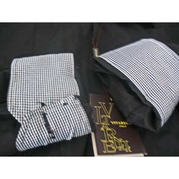 Vitarelli Men's Button Down -Size Large 16.5 Solid Black, Flip Cuffs NEW Italy - Picture 4 of 8